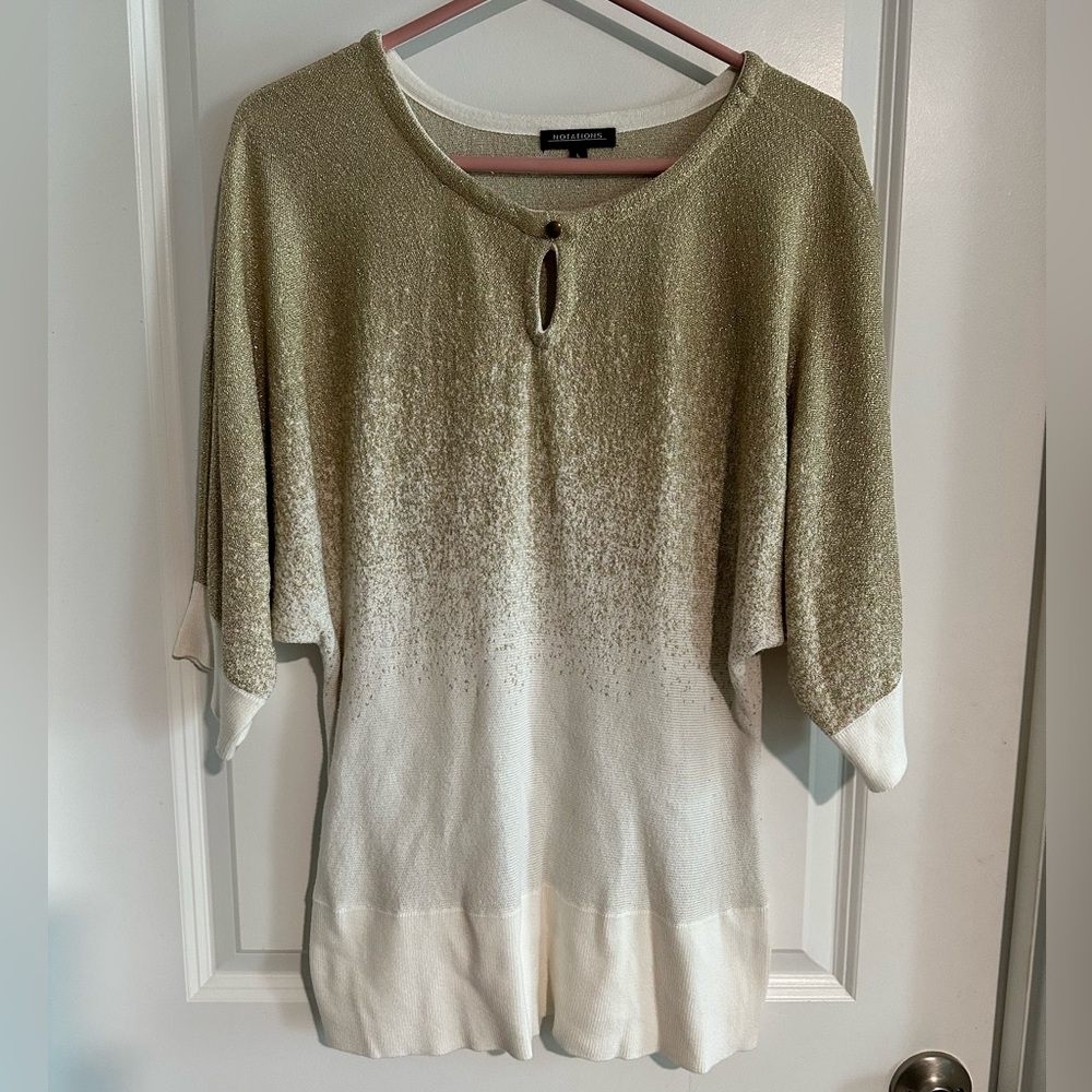 Notations Metalic Gold‎ Glitter and ivory Sweater Top Size L